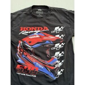Women's Honda Racing T-Shirt Black 500 L Cars Chase Checkered Flag Speed Track